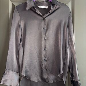 Zara Charcoal Satin Button-Up Shirt